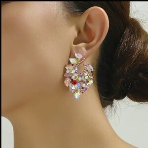 - 💋Pink Iridescent Crystal Rhinestone beaded Earrings